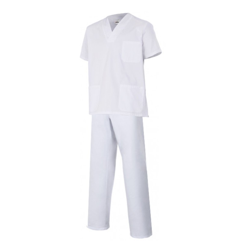 PIJAMA SANITARIA CUELLO EN PICO BLANCO