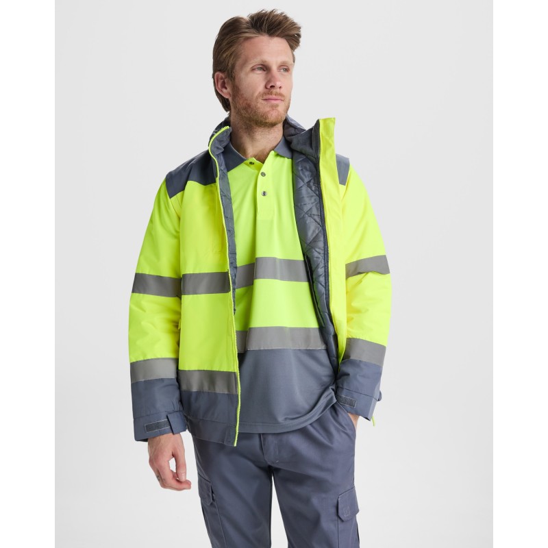CHAQUETA ACOLCHADA ALTA VISIBILIDAD IMPERMEABLE DESMONTABLE