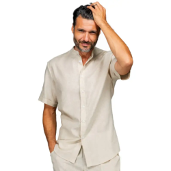 ⭐ CAMISA M/C ALGODÓN LINO CUELLO MAO | Azules de Vergara