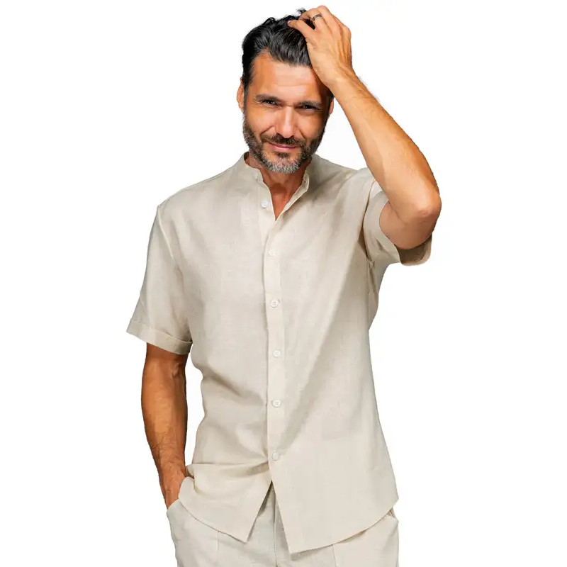 CAMISA M/C ALGODÓN LINO CUELLO MAO