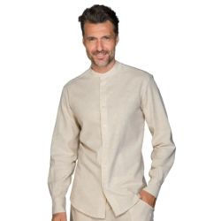 ⭐ CAMISA M/L ALGODÓN LINO CUELLO MAO | Azules de Vergara