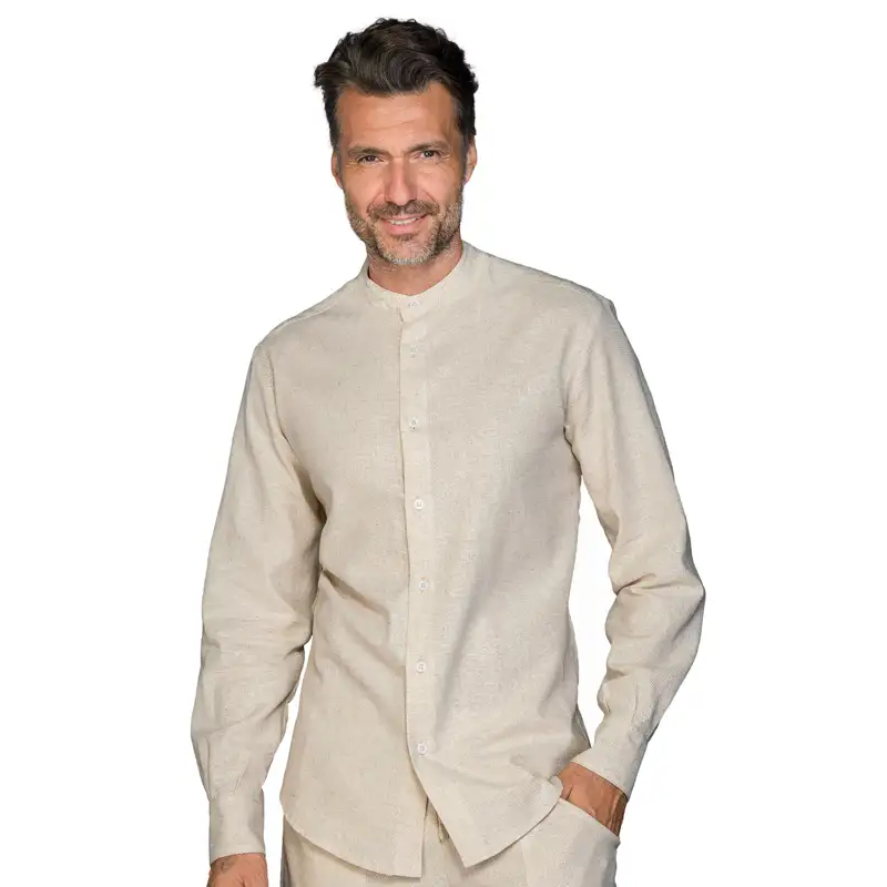 CAMISA M/L ALGODÓN LINO CUELLO MAO