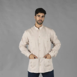 ⭐ GUAYABERA HOMBRE LINO CUELLO MAO | Azules de Vergara