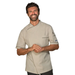 ⭐ CHAQUETA COCINA MANGA CORTA ALGODÓN LINO | Azules de Vergara