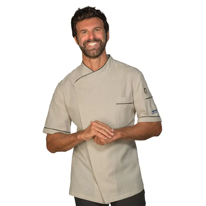 CHAQUETA COCINA MANGA CORTA ALGODÓN LINO