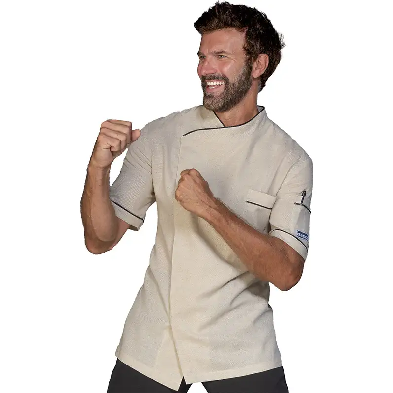 CHAQUETA COCINA MANGA CORTA ALGODÓN LINO