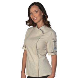 ⭐ CHAQUETA DE COCINA MANGA CORTA MUJER ALGODÓN LINO | Azules de Vergara