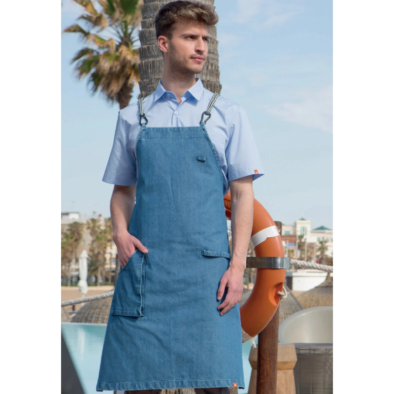 DELANTAL PETO ARNES CRUZADO DENIM CAMARERO