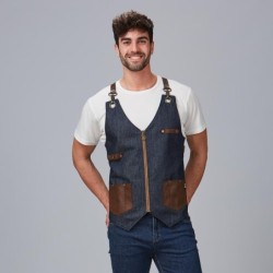 ⭐ CHALECO PROFESIONAL VAQUERO Y PIEL RECICLADA ESTILO BARBERO | Azules de Vergara