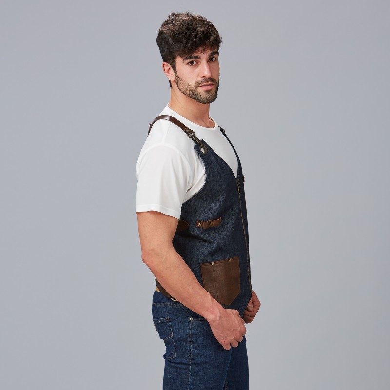 CHALECO PROFESIONAL VAQUERO Y PIEL RECICLADA ESTILO BARBERO