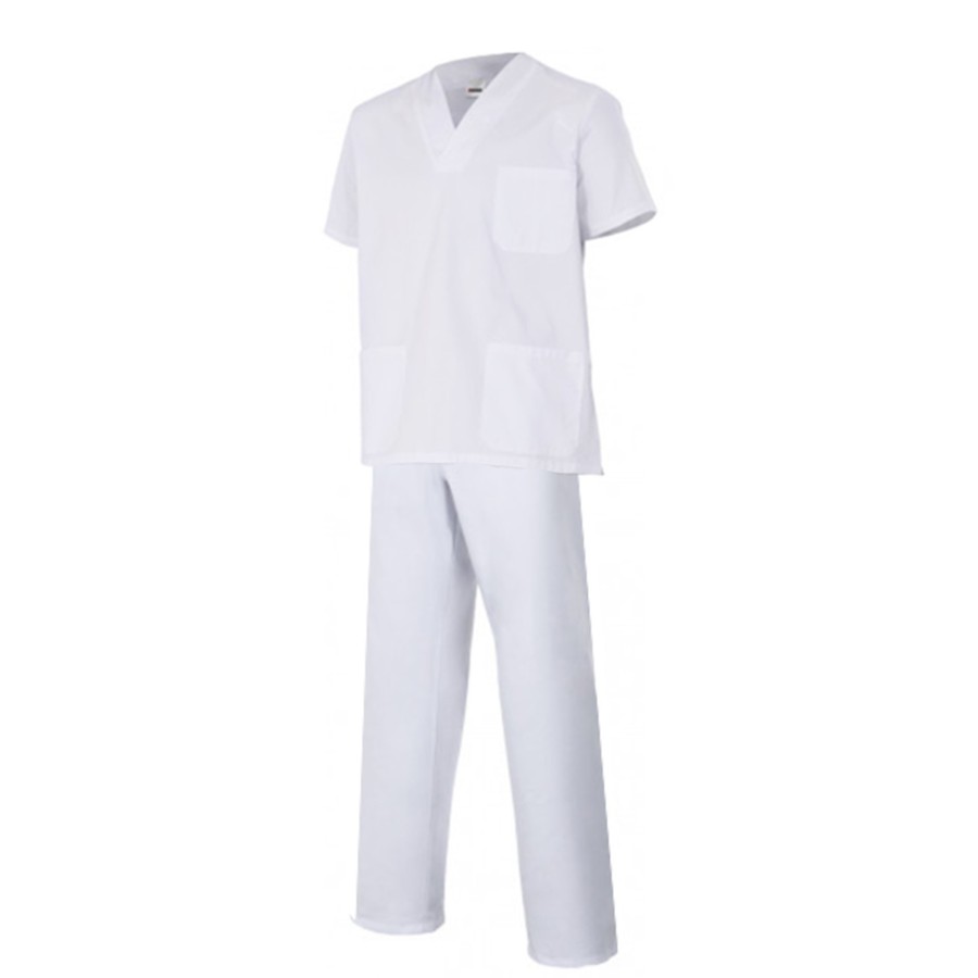 PIJAMA SANITARIA CUELLO EN PICO BLANCO