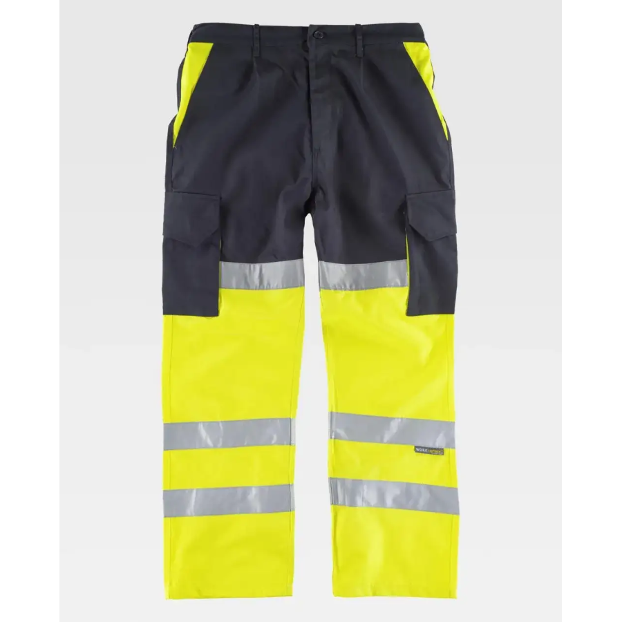 PANTALÓN ALTA VISIBILIDAD BICOLOR MARINO AMARILLO FRENTE