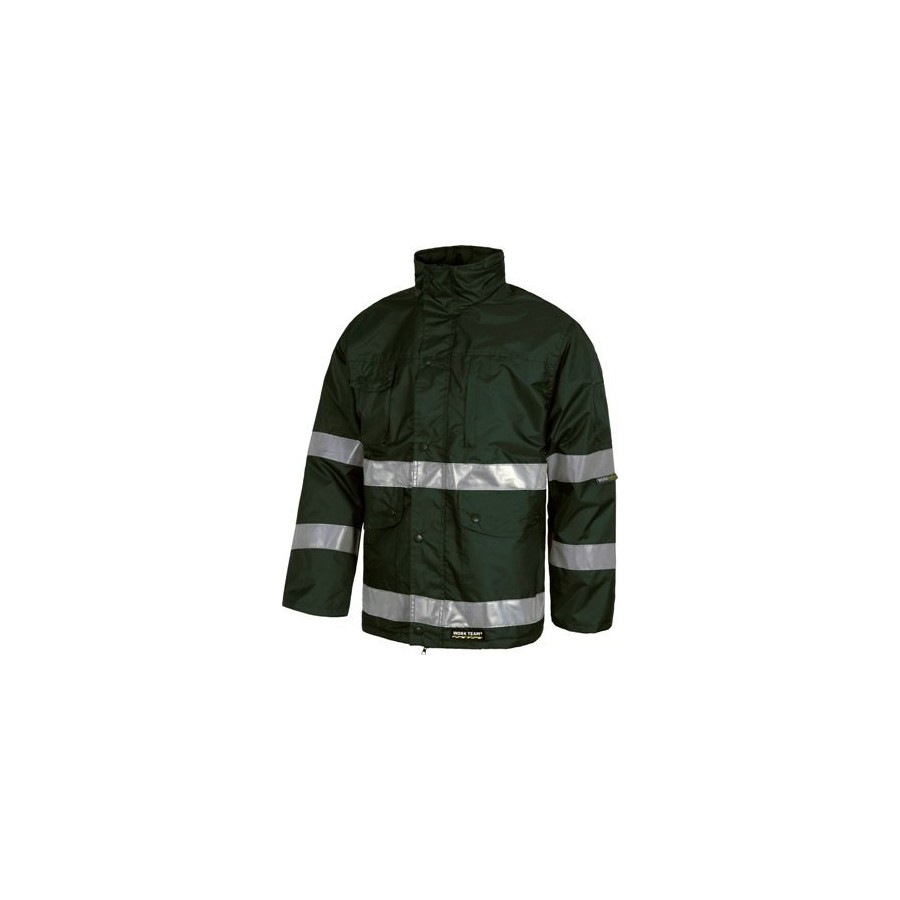 PARKA IMPERMEABLE CON BANDAS REFLECTANTES VERDE