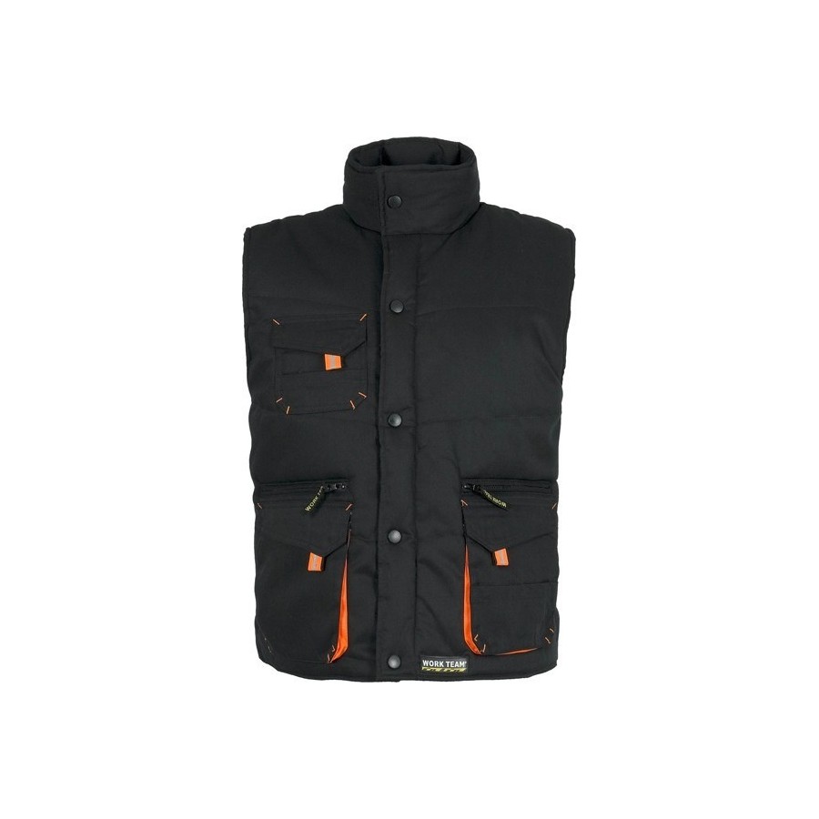 CHALECO ACOLCHADO LINEA 6 NEGRO/NARANJA COMPLETO