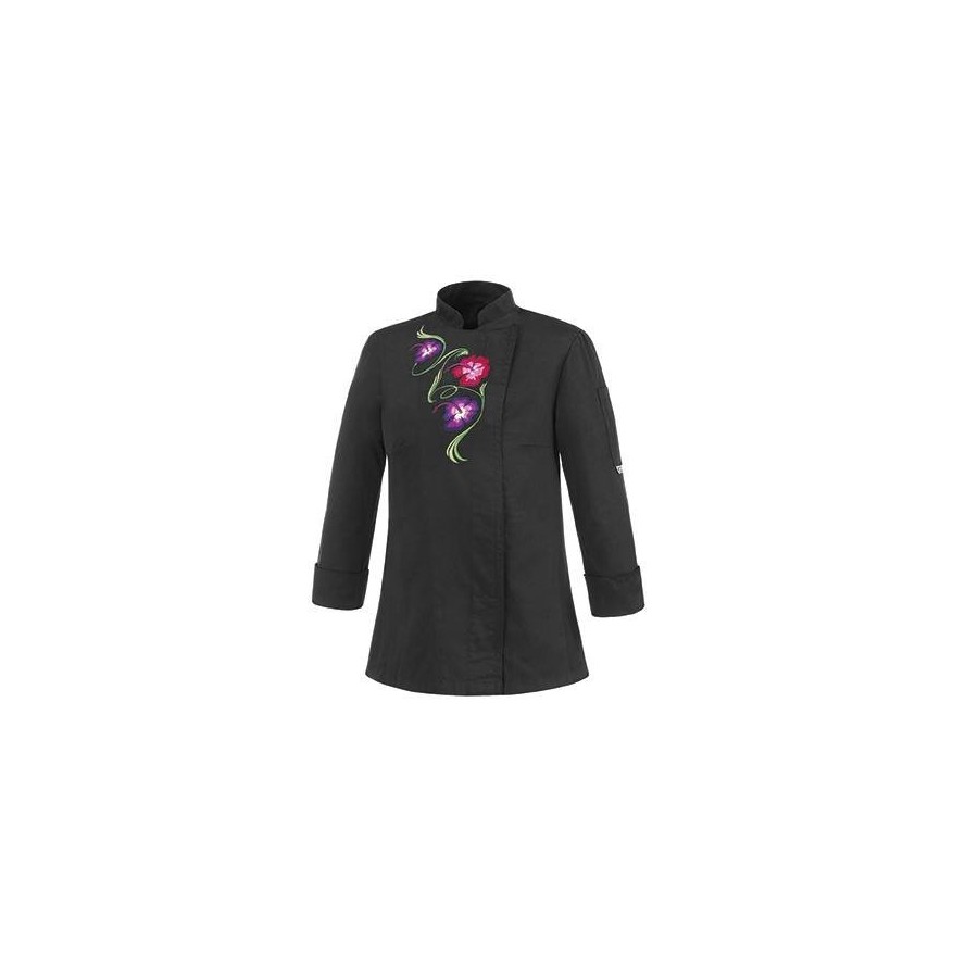 CHAQUETA CHEF SEÑORA Negra flores separadas