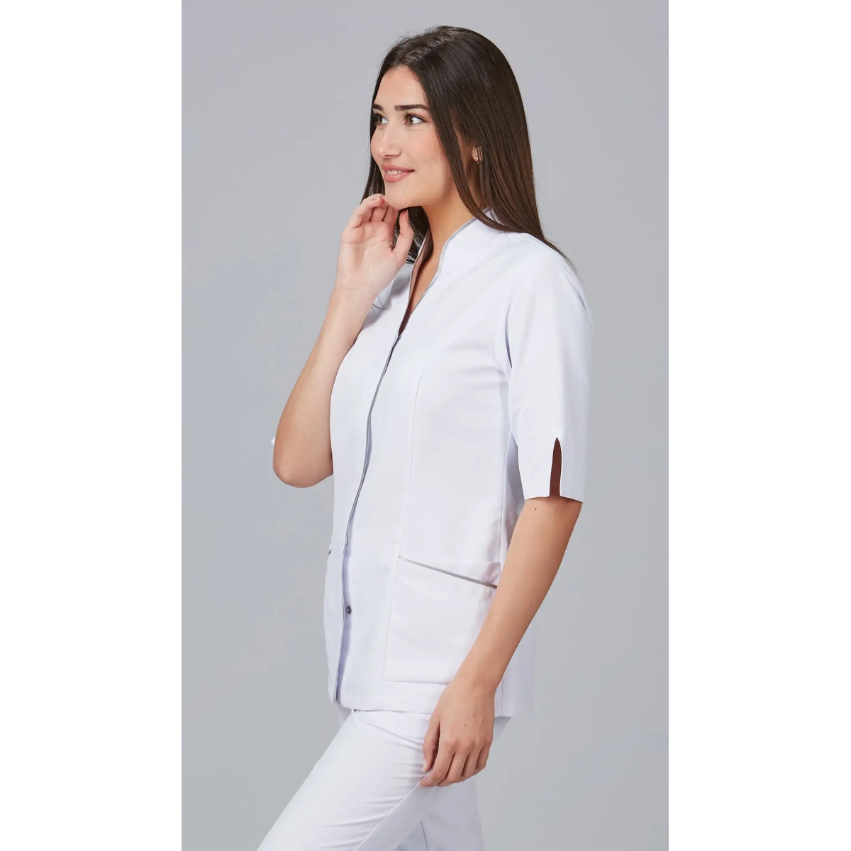 CASACA CRUZADA VIVOS PLATA PARA ESTÉTICA