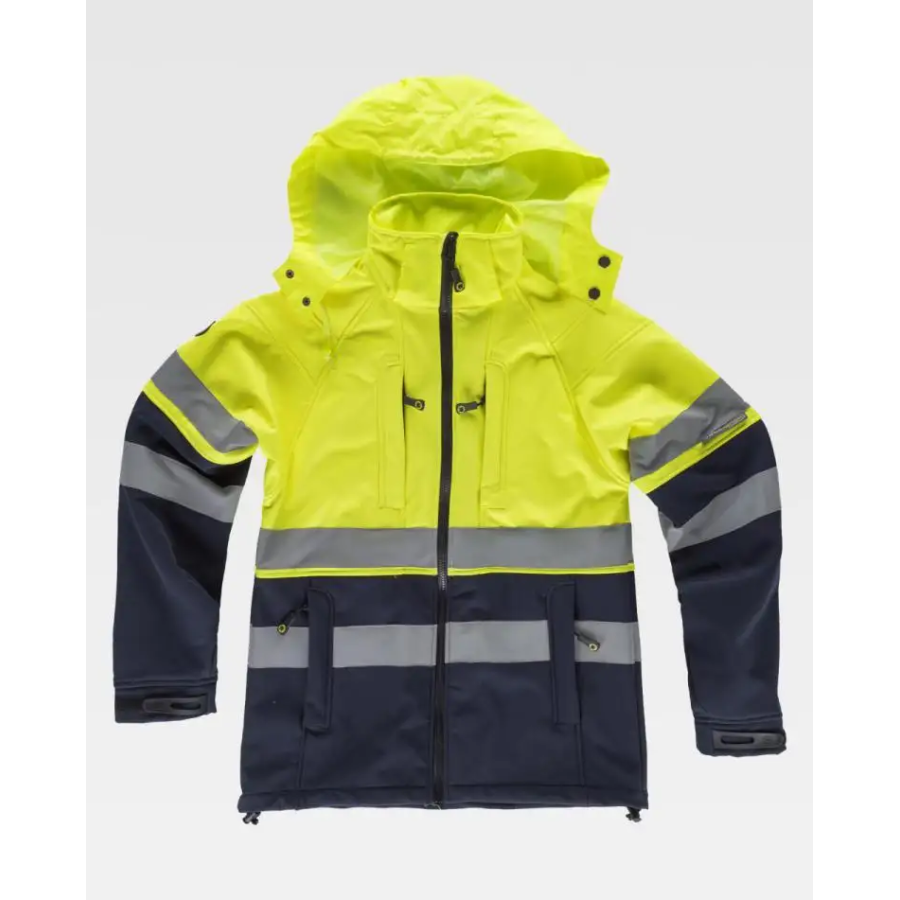 CHAQUETA SOFTSHELL ALTA VISIBILIDAD CON CAPUCHA AMARILLO