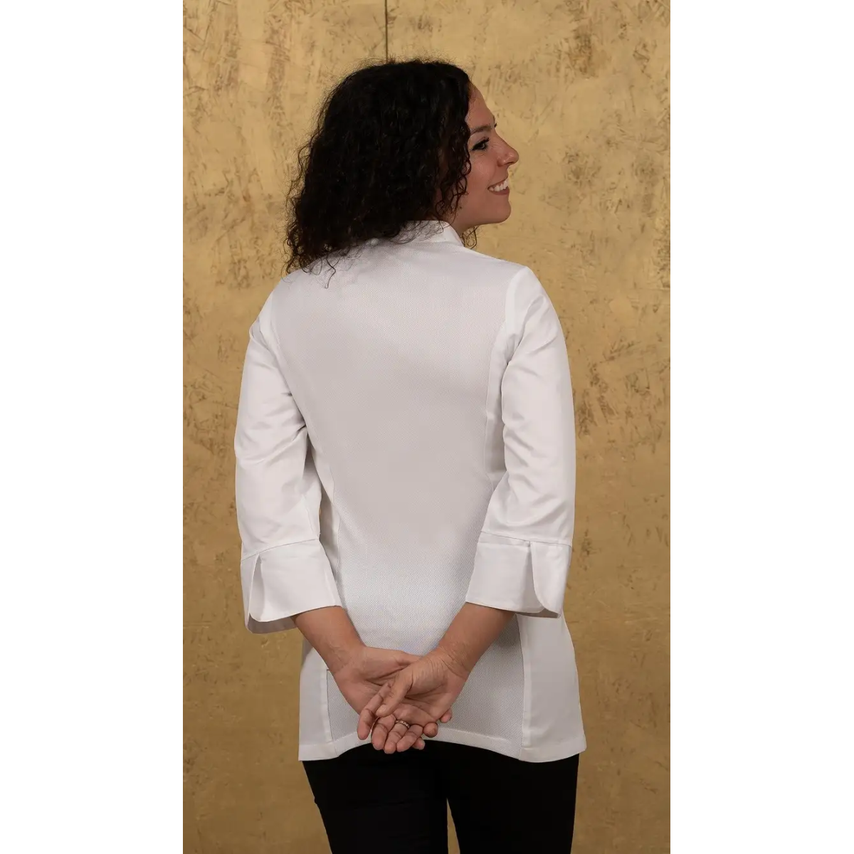 CHAQUETA COCINA MUJER CUELLO MAO CRUZADO