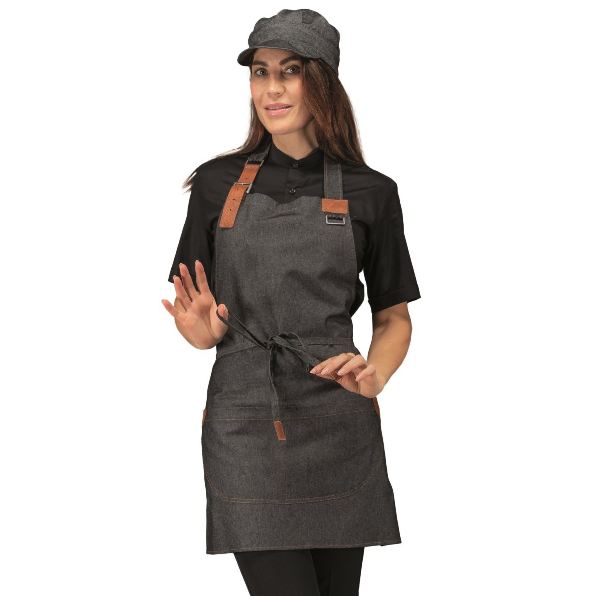 DELANTAL JEAN NEGRO CORTO