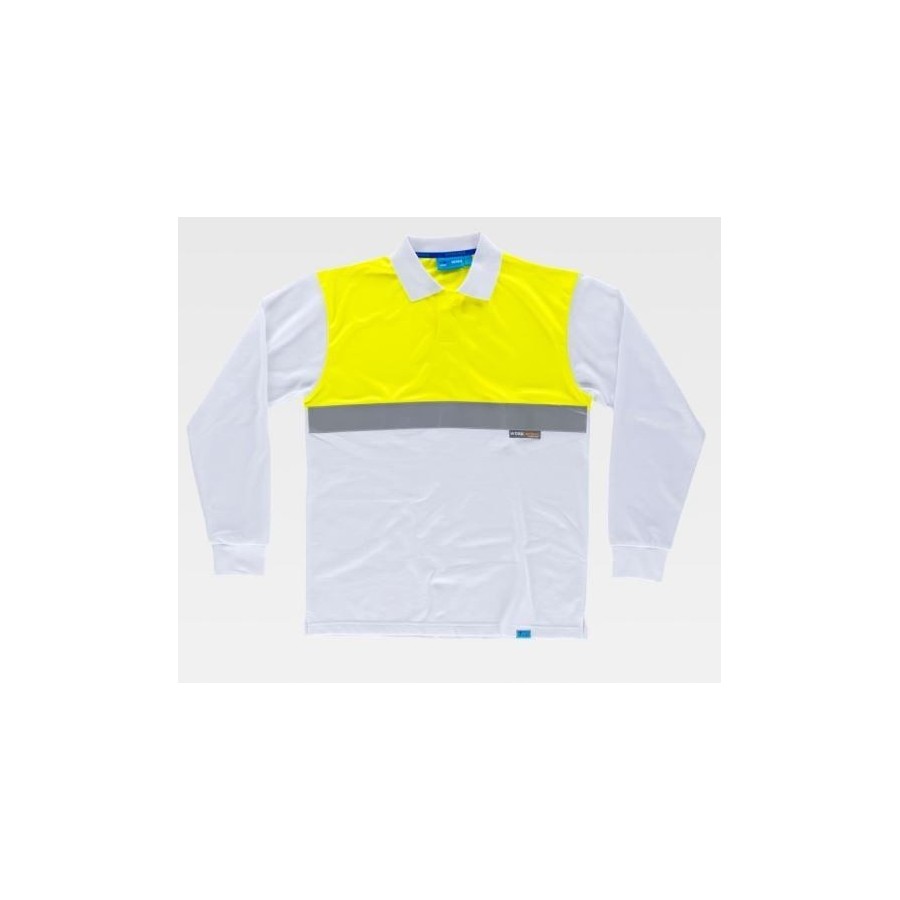 POLO TÉCNICO AV MLARGA BLANCO AMARILLO FRENTE
