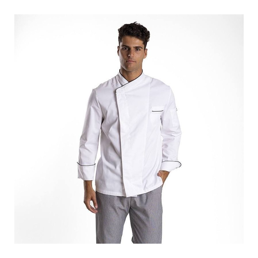 CHAQUETILLA COCINERO MANGA LARGA Blanca Vivo Negro Modelo