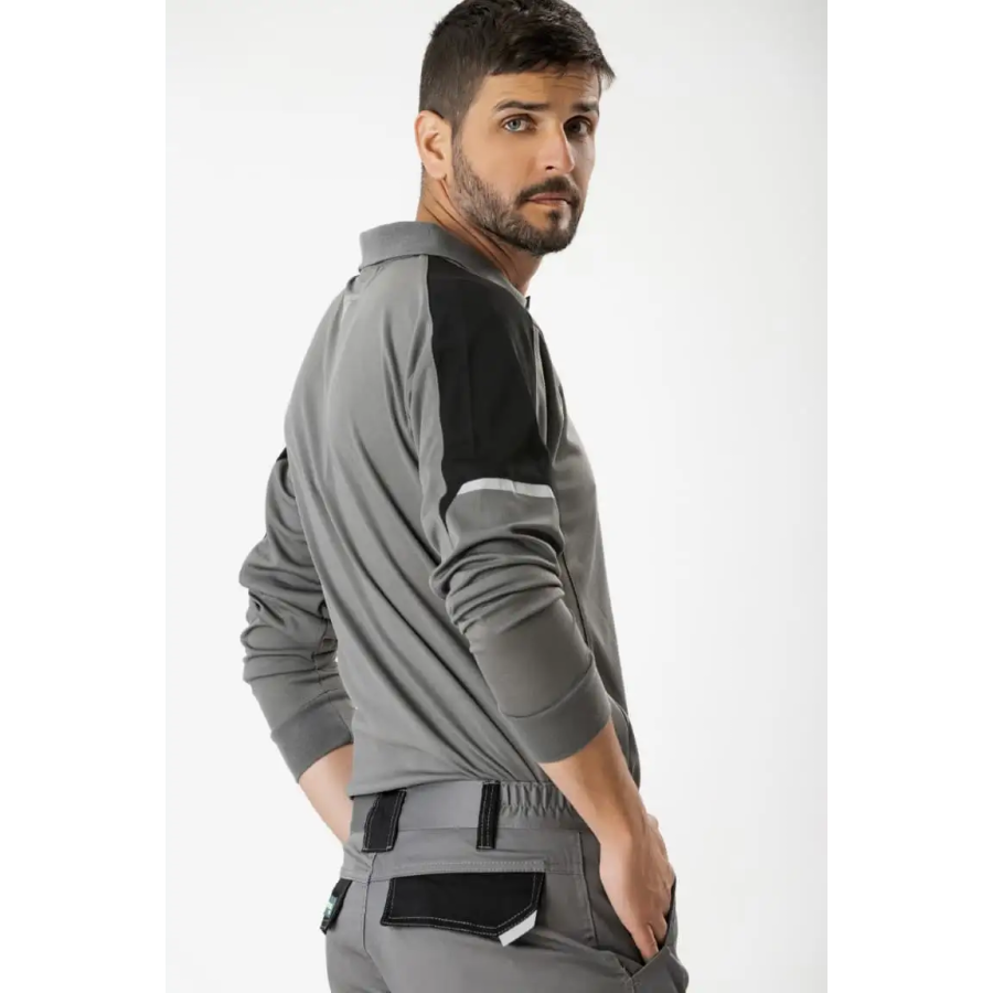POLO MANGA LARGA CON DETALLES REFLECTANTES GRIS/NEGRO