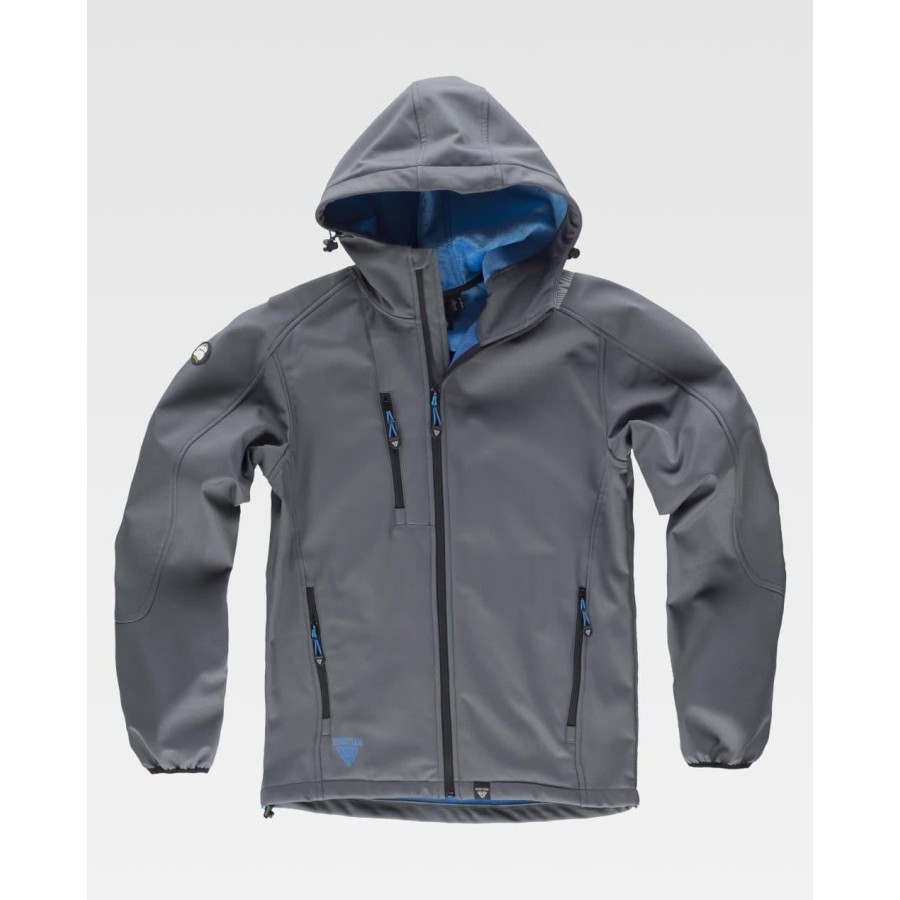 CHAQUETA WORKSHELL HOMBRE GRIS + CELESTE
