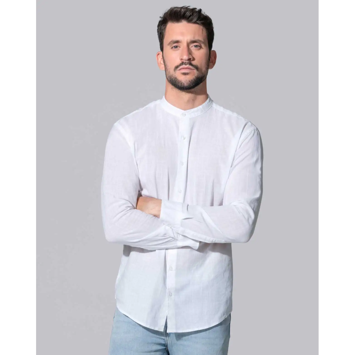 CAMISA MANGA LARGA CUELLO MAO DE VERANO