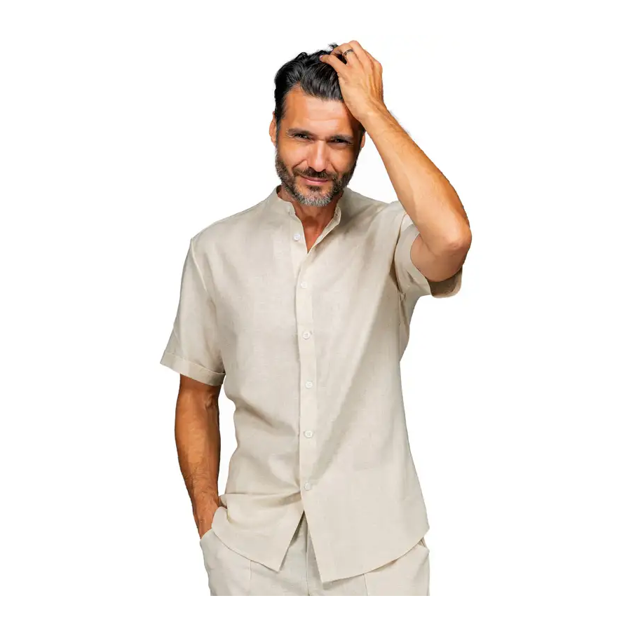 CAMISA M/C ALGODÓN LINO CUELLO MAO