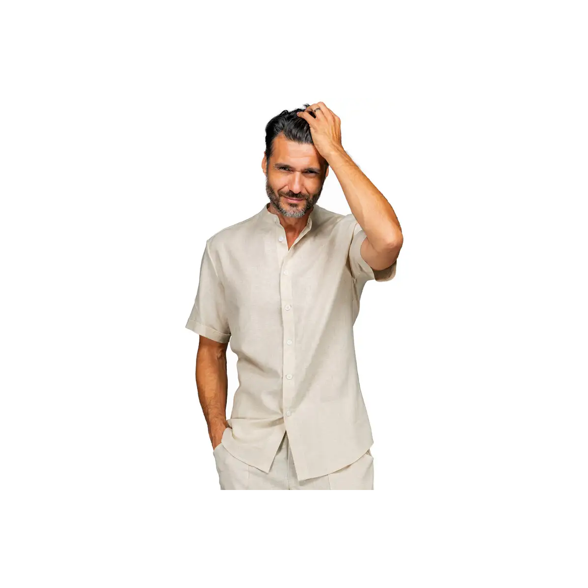 CAMISA M/C ALGODÓN LINO CUELLO MAO