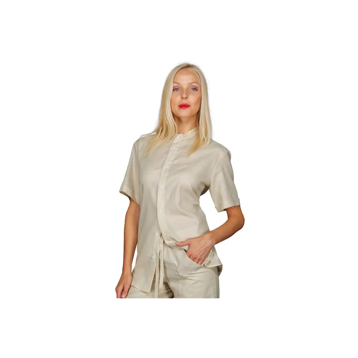 CAMISA M/C ALGODÓN LINO CUELLO MAO