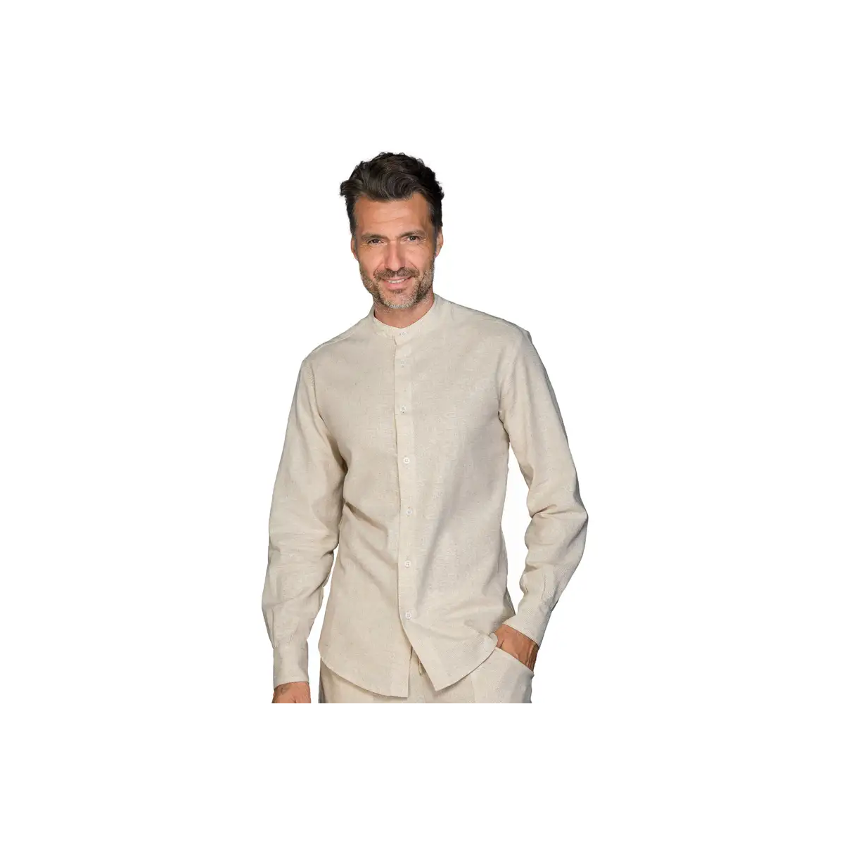 CAMISA M/L ALGODÓN LINO CUELLO MAO