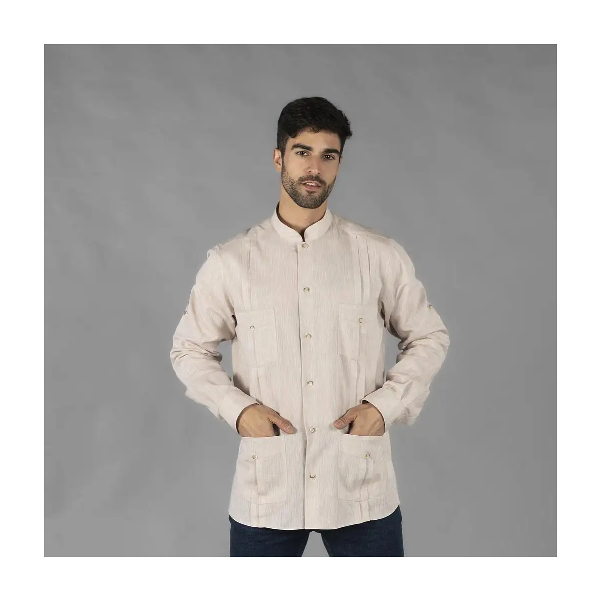 GUAYABERA HOMBRE LINO CUELLO MAO