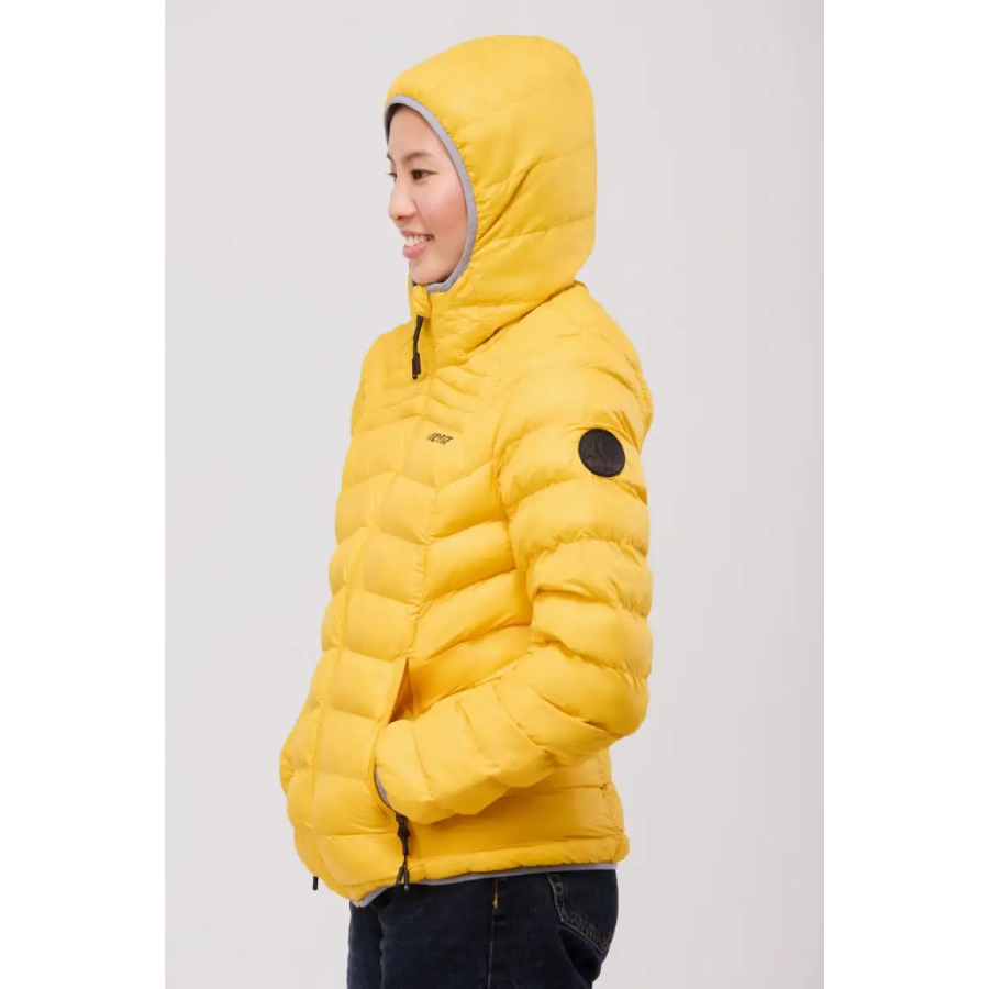CHAQUETA CON CAPUCHA Y RELLENO SOSTENIBLE MUJER amarillo capucha