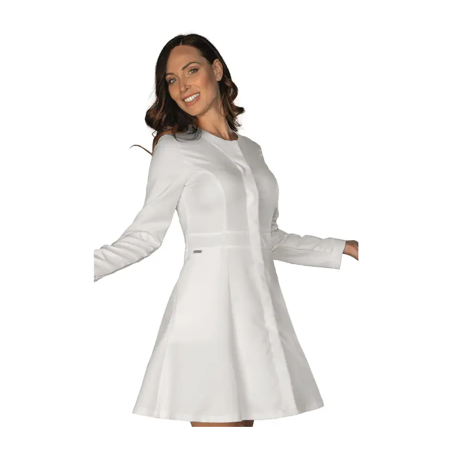 VESTIDO ENTALLADO CIERRE CORCHETES PARA ESTÉTICAS blanco