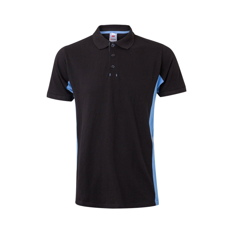 POLO MANGA CORTA BICOLOR INDUSTRIA NEGRO CELESTE FRENTE