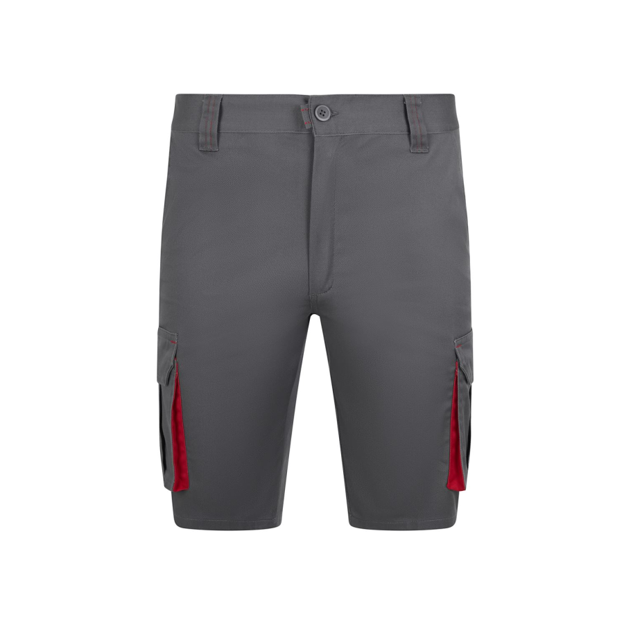 BERMUDA MULTIBOLSILLOS BICOLOR INDUSTRIA GRIS ROJO FRENTE