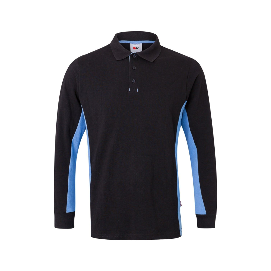 POLO MANGA LARGA BICOLOR INDUSTRIA NEGRO CELESTE FRENTE