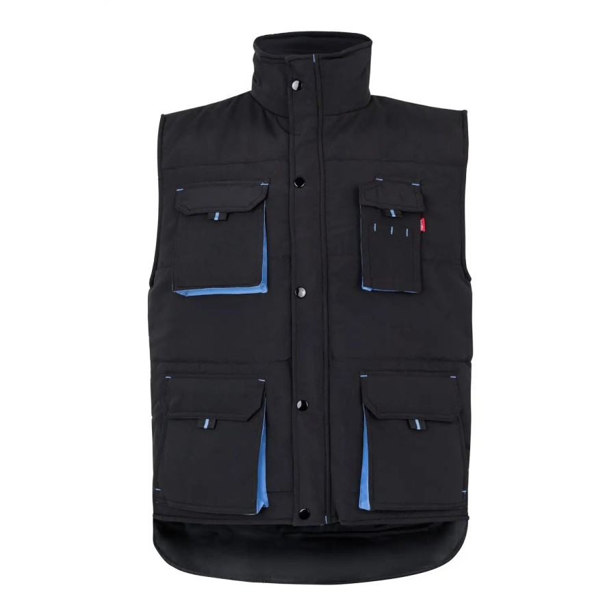CHALECO INDUSTRIA BICOLOR MULTIBOLSILLOS NEGRO CELESTE FRENTE
