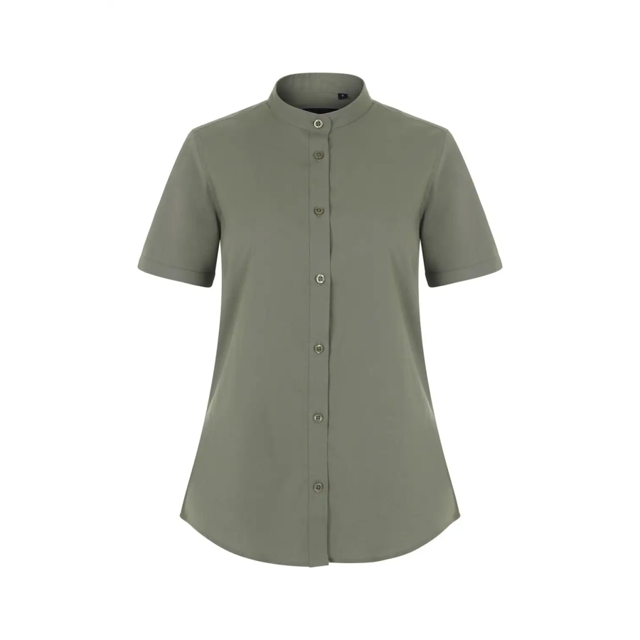 CAMISA MUJER POPELIN MANGA CORTA STRETCH VERDE OLIVA FRENTE