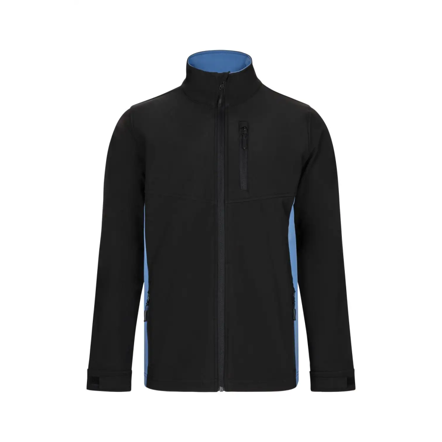 CAZADORA SOFTSHELL BICOLOR INDUSTRIA NEGRO CELESTE FRENTE