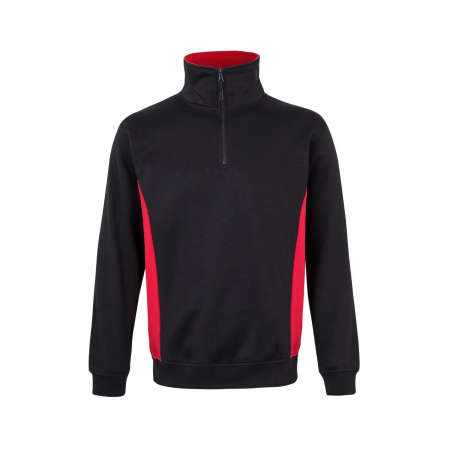 SUDADERA BICOLOR MEDIA CREMALLERA INDUSTRIA NEGRO ROJO FRENTE