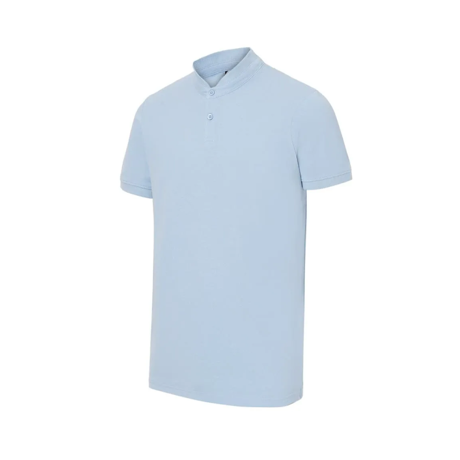 POLO MANGA CORTA CUELLO MAO SALA CELESTE FRENTE