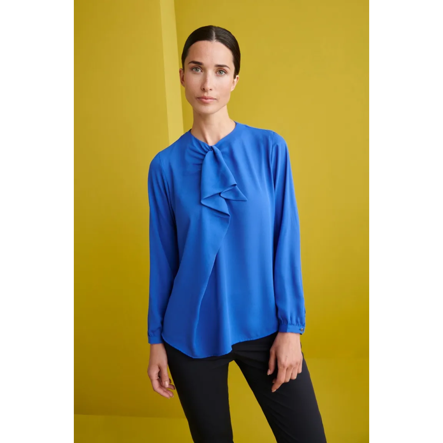 BLUSA CUELLO REDONDO CON FRUNCE EN CUELLO AZULINA