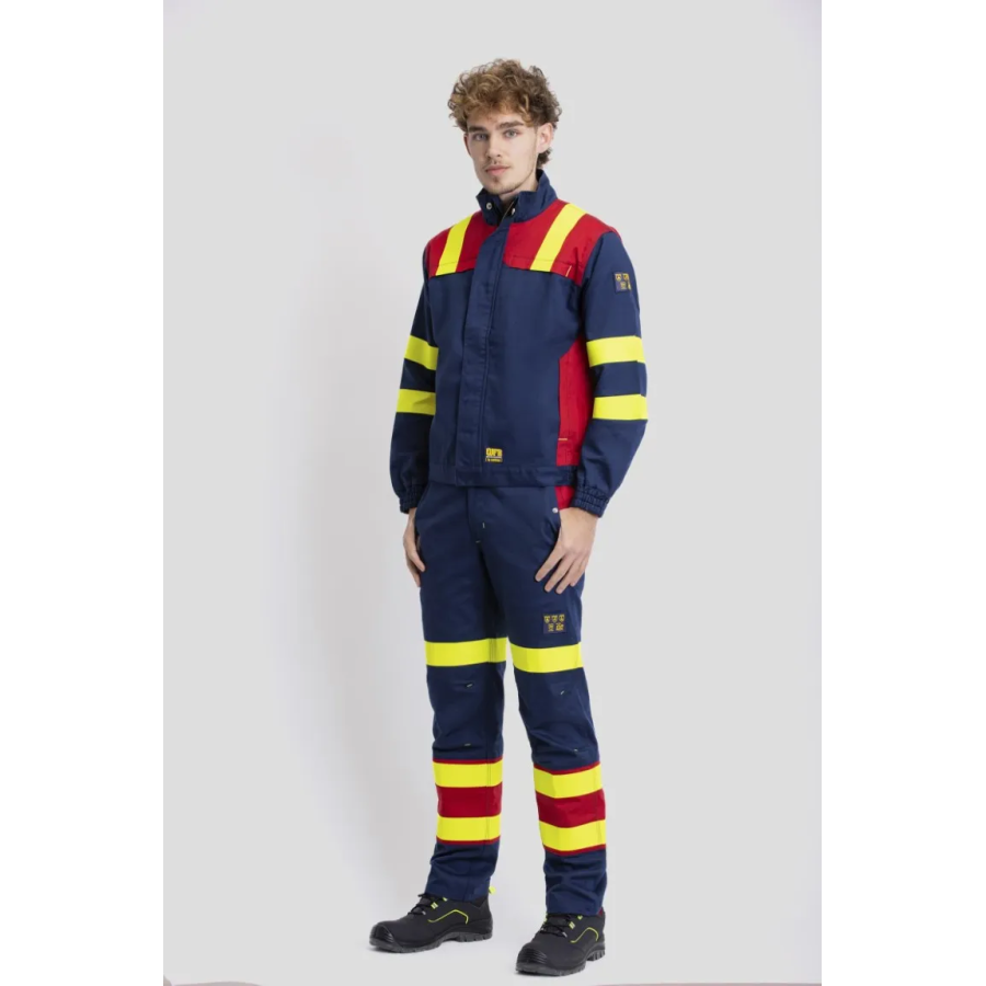 CAZADORA IGNÍFUGA COMBINADA MARINO+ROJO+AMARILLO A.V. EJEMPLO DE USO