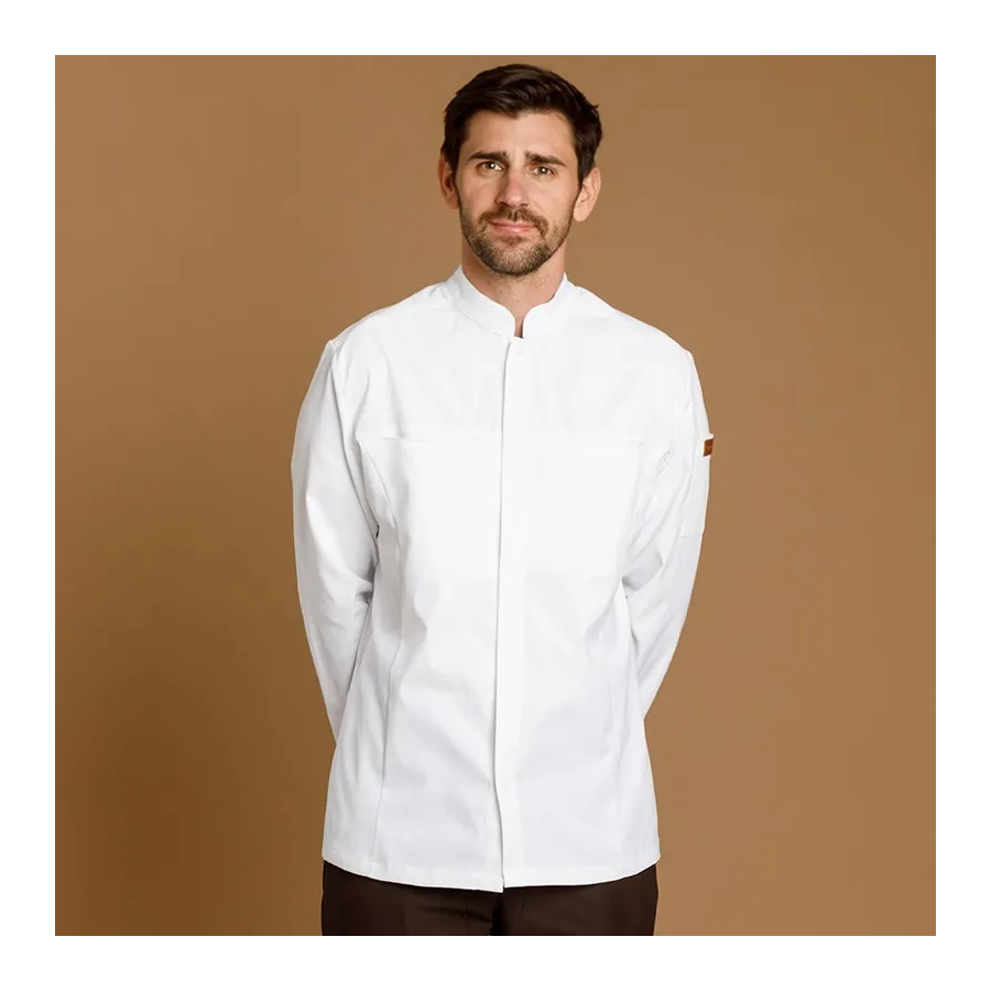 CHAQUETILLA COCINA HOMBRE MICROFIBRA CUELLO MAO BLANCA FRENTE