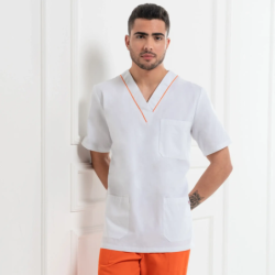 CASACA SANITARIA ALGODÓN RIBETE EN CUELLO