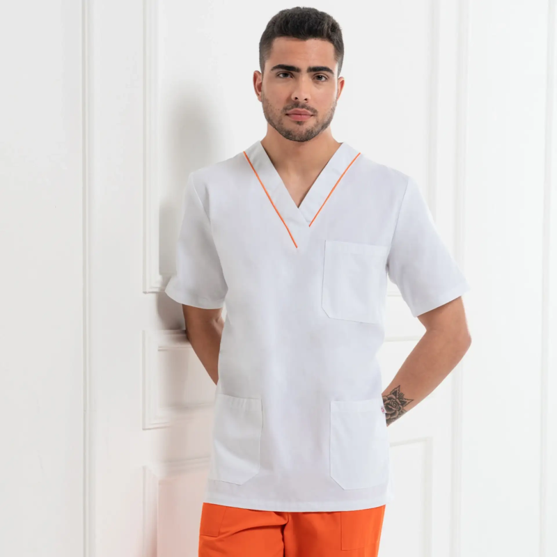 CASACA SANITARIA ALGODÓN RIBETE EN CUELLO