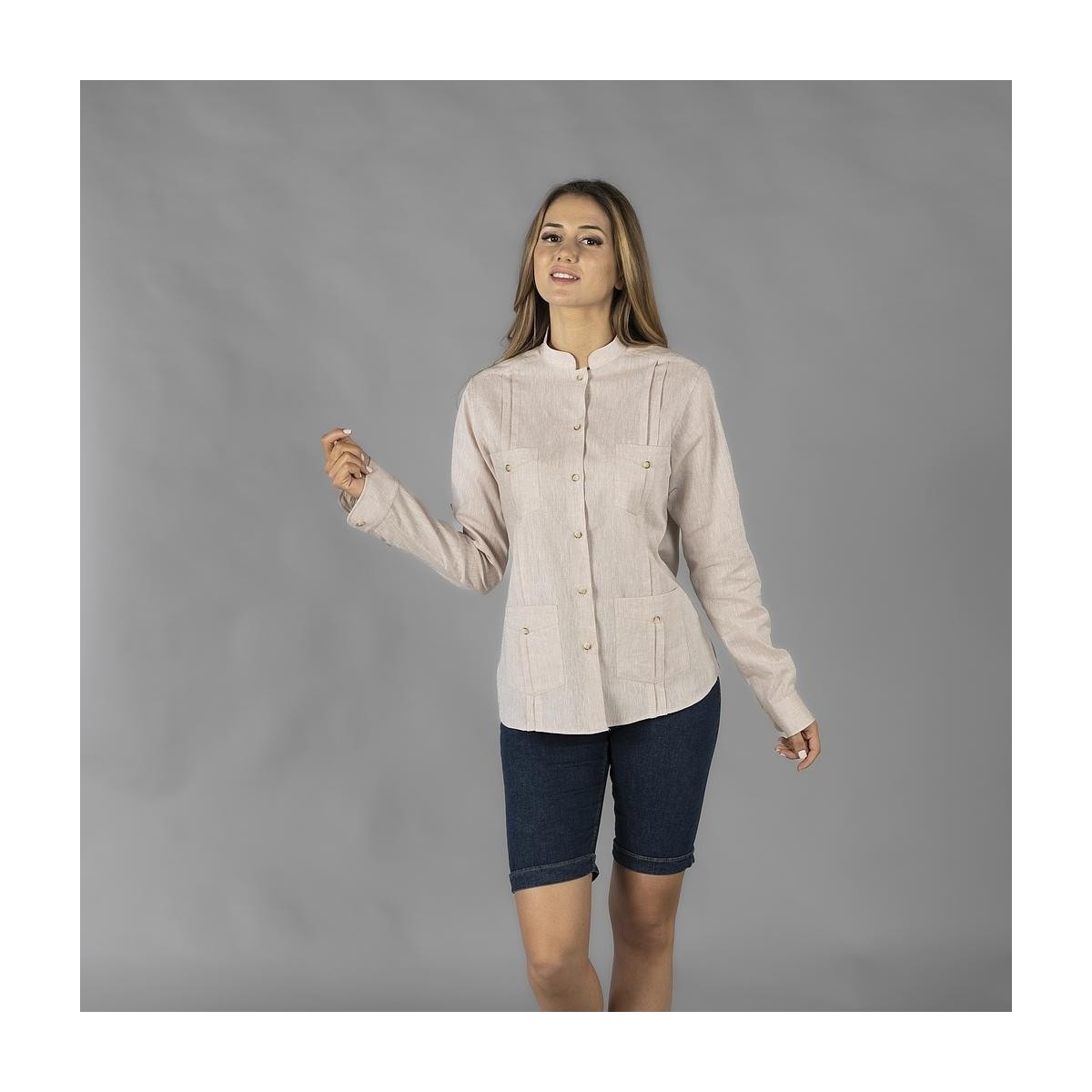 GUAYABERA MUJER CUELLO MAO