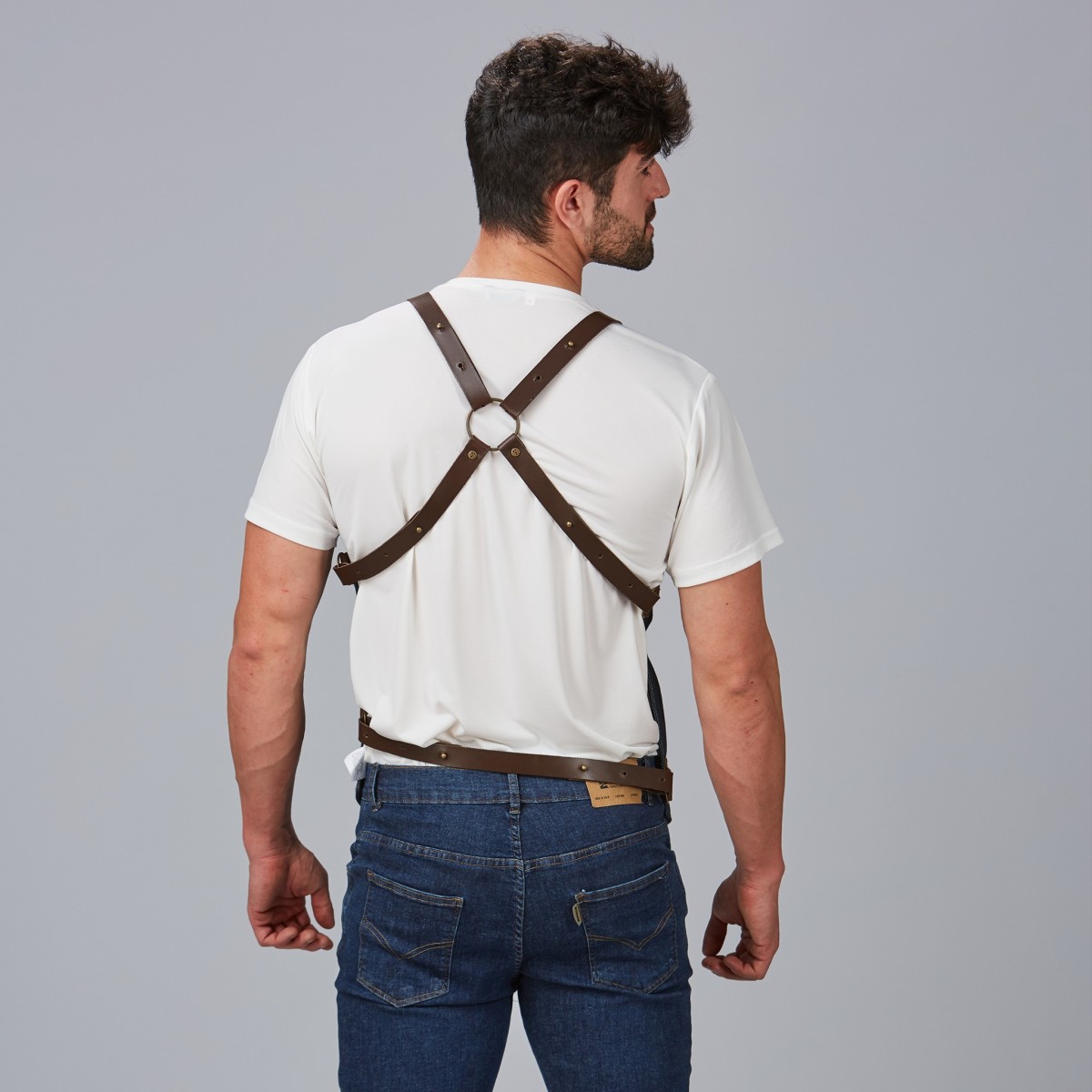 CHALECO PROFESIONAL VAQUERO Y PIEL RECICLADA ESTILO BARBERO